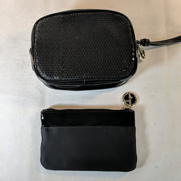 Giorgio Armani 2 Perfume Bags Pouches Makeup Small Black Sequin Patent Gold - Picture 8 of 15